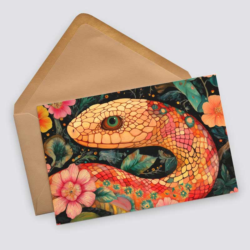 Jahr der Schlange 2025 Postkarten A6 Set (10 Cards) Schlangen Jahr chinesische Sternzeichen asiatische Kultur I Kunstvolle Schlangen Karten