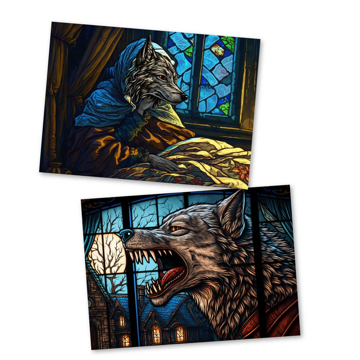 Rotkäppchen (15 Cards) Illustrierte Märchen Stained Glass I von den Gebrüdern Grimm im Original als kunstvolles Set