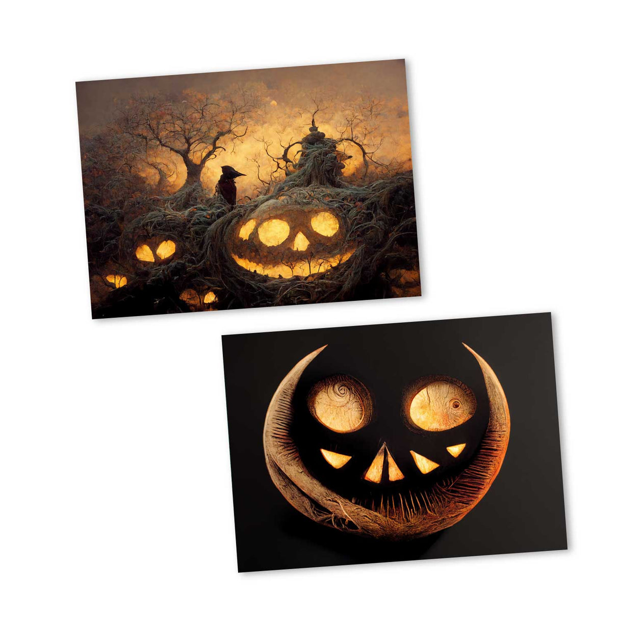 8 Halloween Grußkarten | Kunstvolle Halloween Karten | Geschenk | Karte mit Grußbotschaft | Postkarte | Kürbis Karten