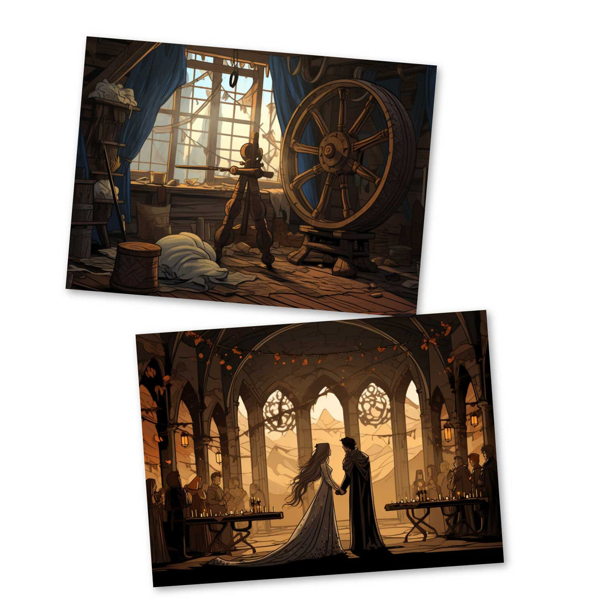 Die drei Spinnerinnen Karten Set A6 (15 Cards) Illustriertes Märchen I von den Gebrüdern Grimm im Original als kunstvolles Set