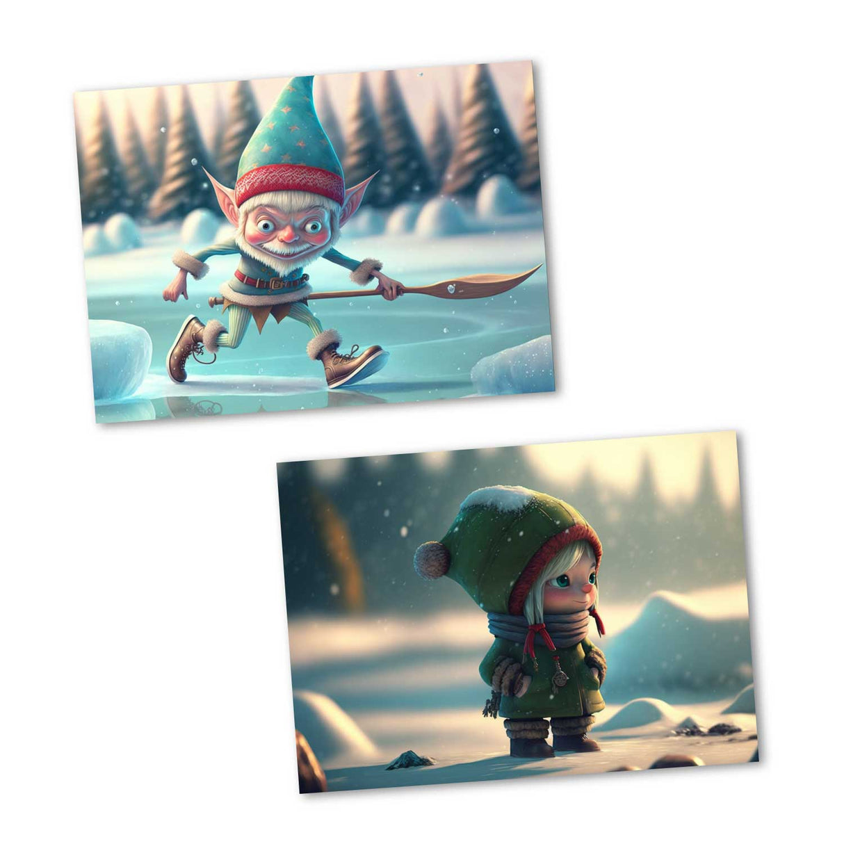 Weihnachtselfen Kartenset - Kinder Geschenkkarten Set (10 Karten) | Weihnachtskarten im Fantasy Style | Geschenk | Klappkarte Postkarten