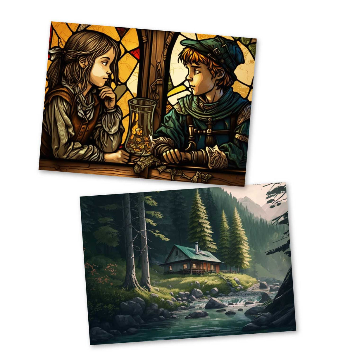 Hänsel und Gretel Karten Set A6 (15 Cards) Illustrierte Märchen Stained Glass I von den Gebrüdern Grimm im Original als kunstvolles Set