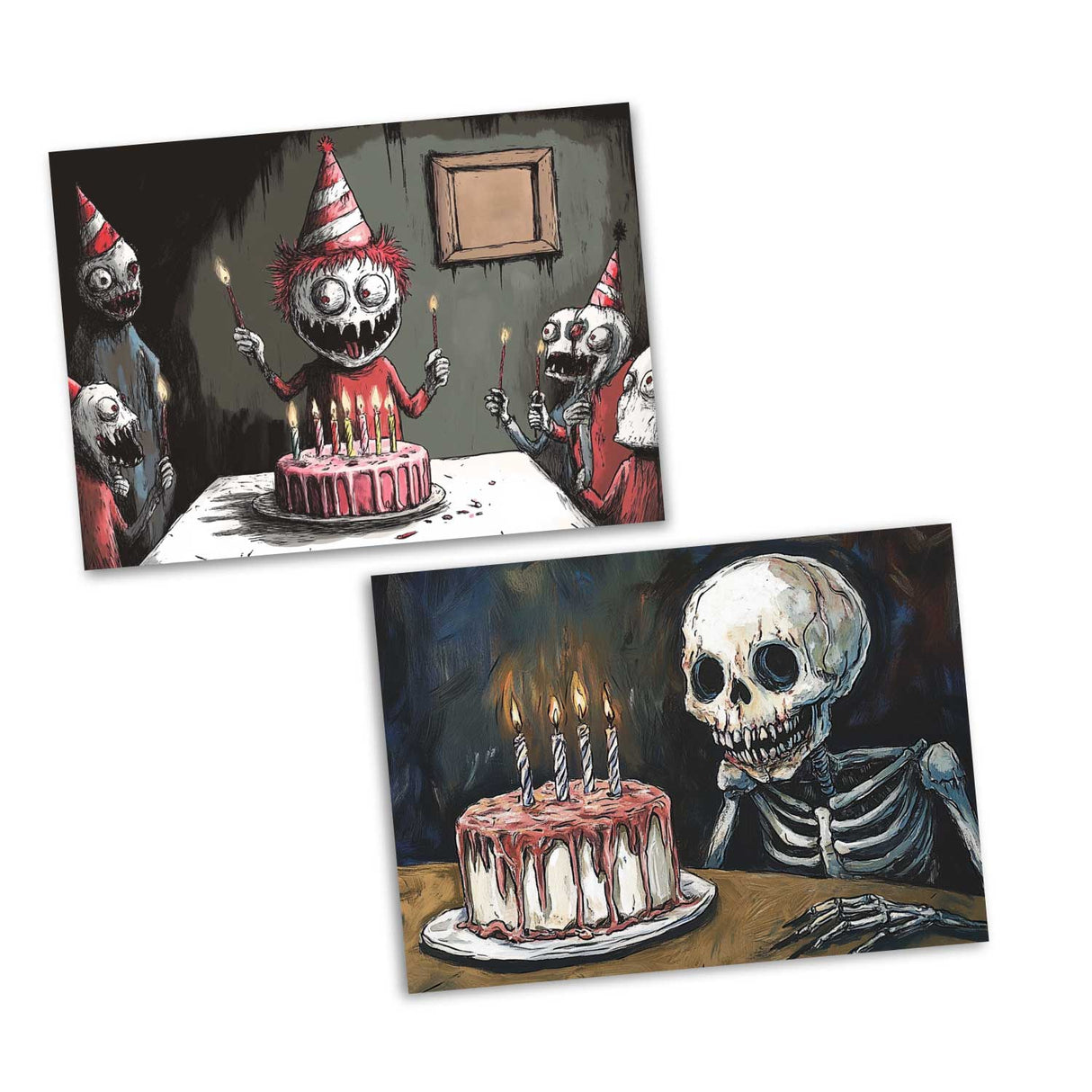 Grusellige Geburtstags Grußkarten Set (10 Karten) | Monster Karten zum Geburtstag | Grußbotschaft im skurillen Tim Burton Style