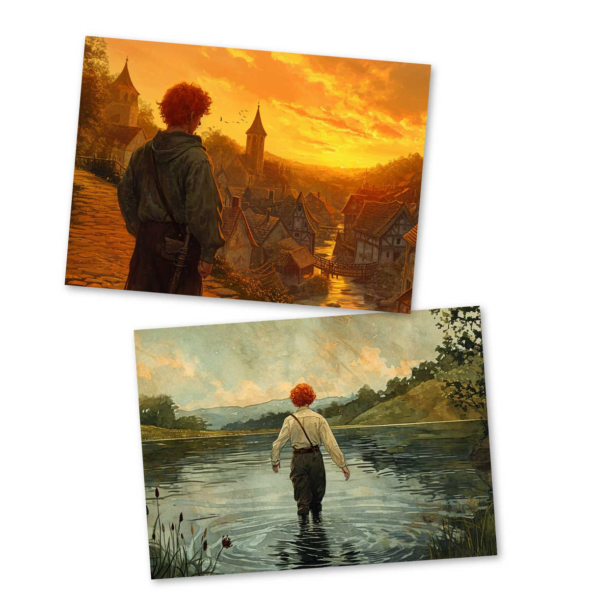 Der verzauberte See Set A6 (15 Cards) Illustriertes irisches Märchen I Gebrüdern Grimm Übersetzung von T. C. Croker als kunstvolles Set