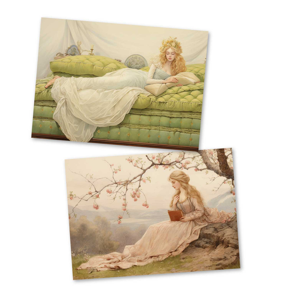 Die Prinzessin auf der Erbse Set A6 (15 Cards) kunstvoll Illustrierte Märchen I von H.C. Andersen im Original als kunstvolles Set