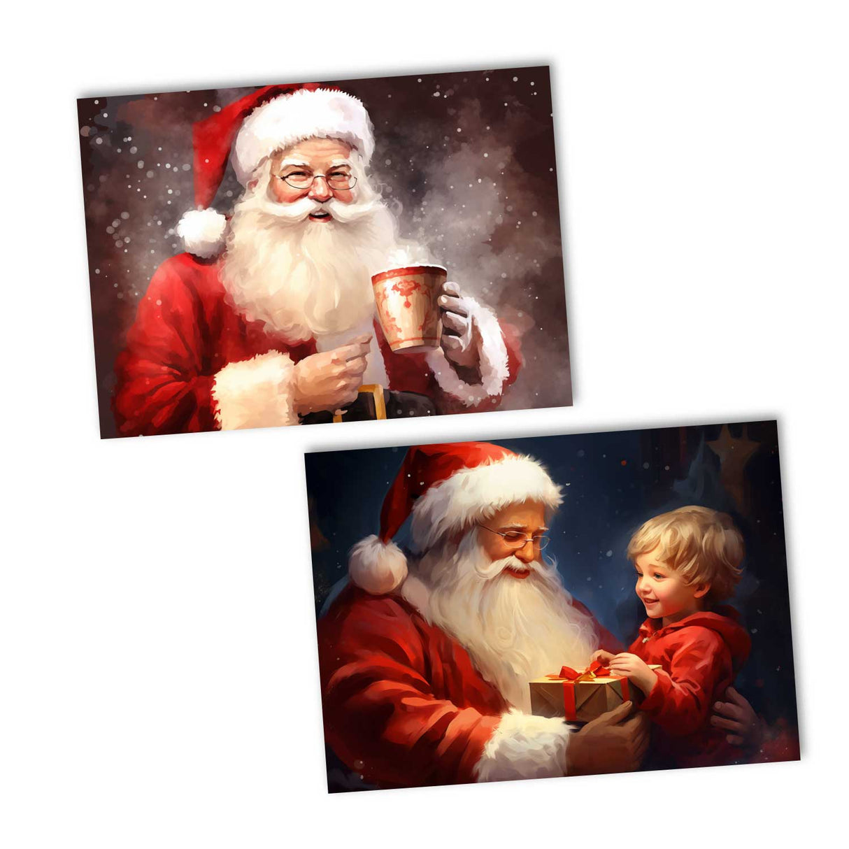 Santa Claus - Weihnachtsmann Grußkarten Set (10 Karten) | Kunstvolle Weihnachtskarten | Geschenk | Karte mit Grußbotschaft | Nikolaus I Als Klappkarten oder Postkarten