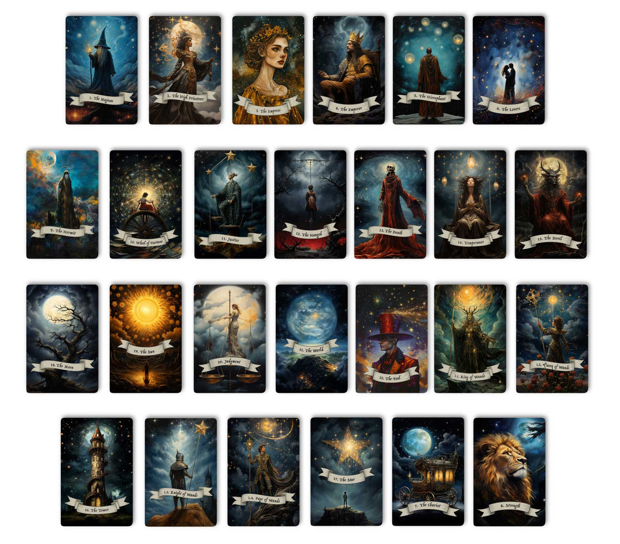 Sternen Tarotkarten im Set (78 Karten) | Tarot Deck mit 78 Tarot Karten in drei größen | deutsch und englisch erhältlich | matt farbdruck