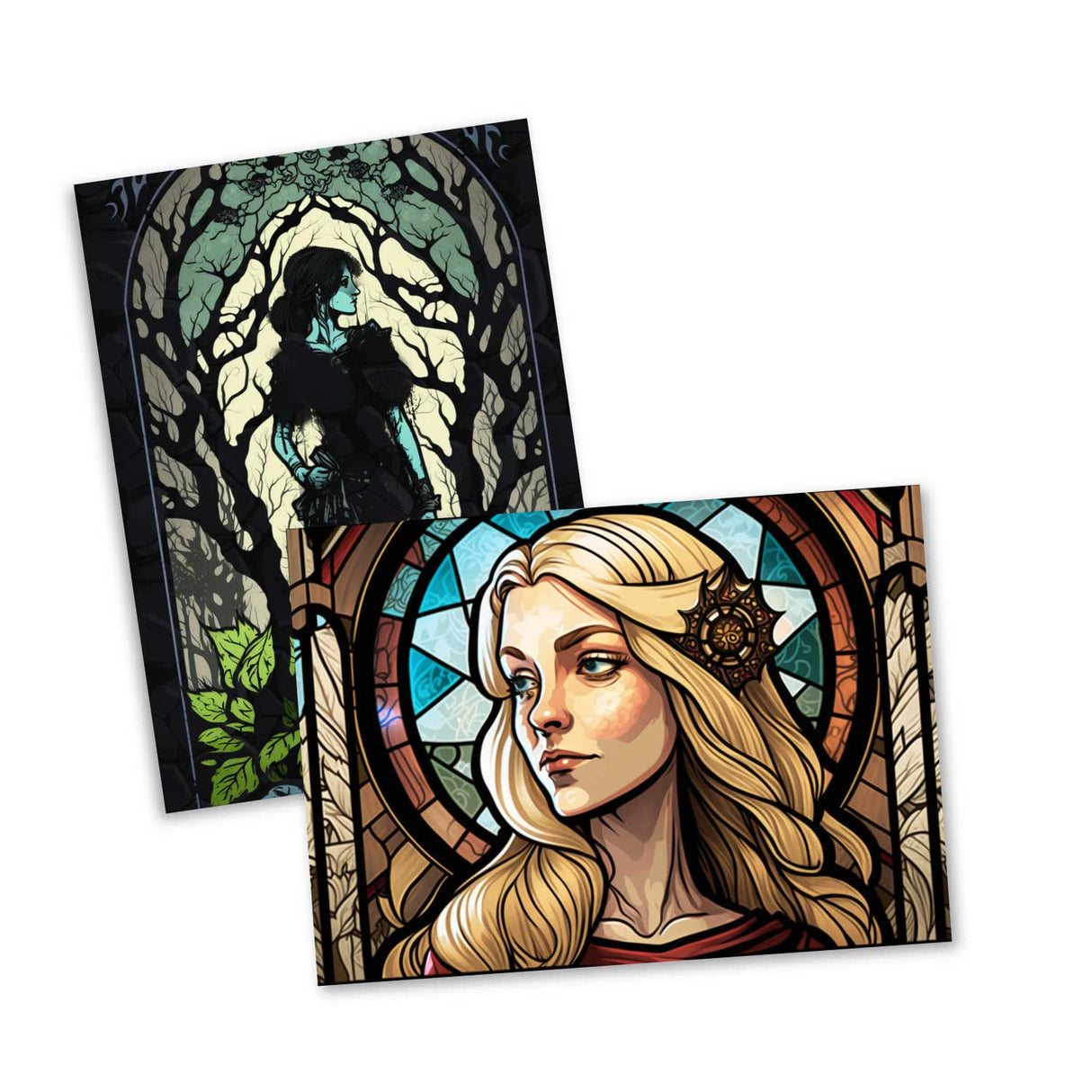 Frau Holle Karten Set A6 (15 Cards) Illustrierte Märchen Stained Glass I von den Gebrüdern Grimm im Original als kunstvolles Set