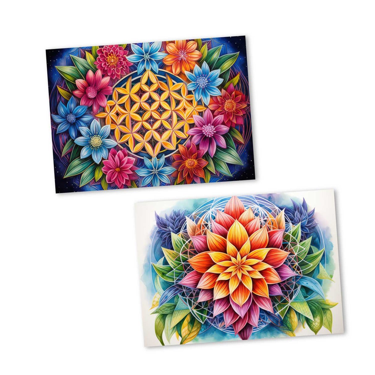Farbenfrohe Blume des Lebens V3 Karten Set (10 Karten) | Flower of Life | Geschenk | Wanddekoration | Bild Deko Spirituell | Dekoration