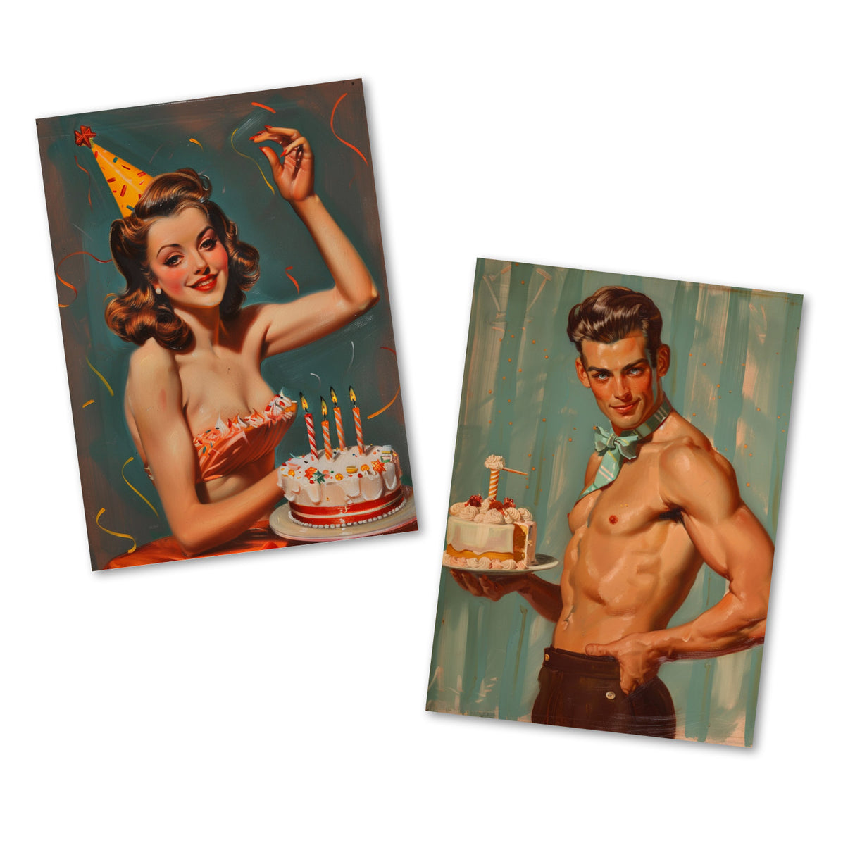 Vintage 60 Style Geburtstagskarten - Grußkarten Set (10 Karten) | Acryl Look im 60s Style | Postkarte oder Klappkarte | Acyrlmalerei (Kopie)