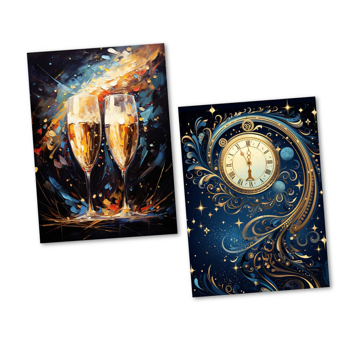 Neujahres Grußkarten Set V2 (10 Karten) | Frohes Neues Jahr Karten | Geschenk | Karte mit Grußbotschaft | Postkarte oder Klappkarte