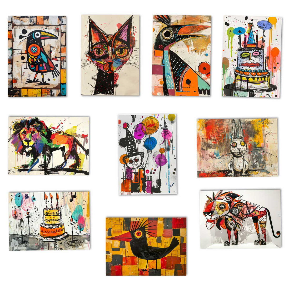 Abstrakte Tiermotive - Grußkarten àla Kandinsky - Kartenset mit 10 Karten | Postkarten und Klappkarten | kunstvolles Geschenk