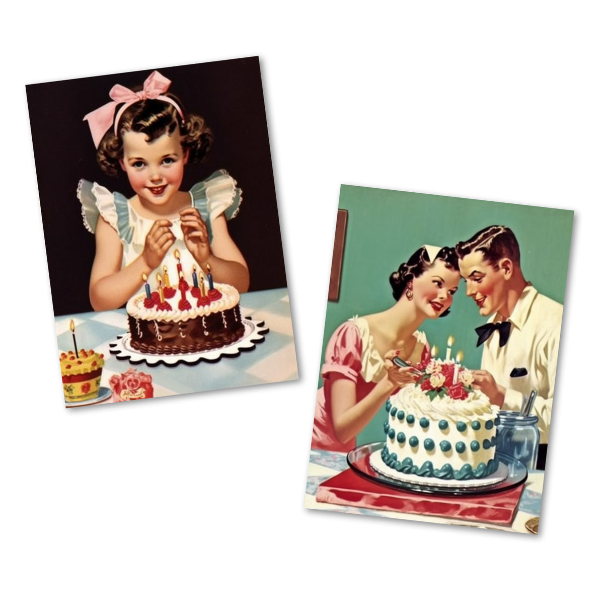 Vintage 50 Style Geburtstagskarten - Grußkarten Set (10 Karten) | Acryl Look im 50s Style | Postkarte oder Klappkarte | Acyrlmalerei