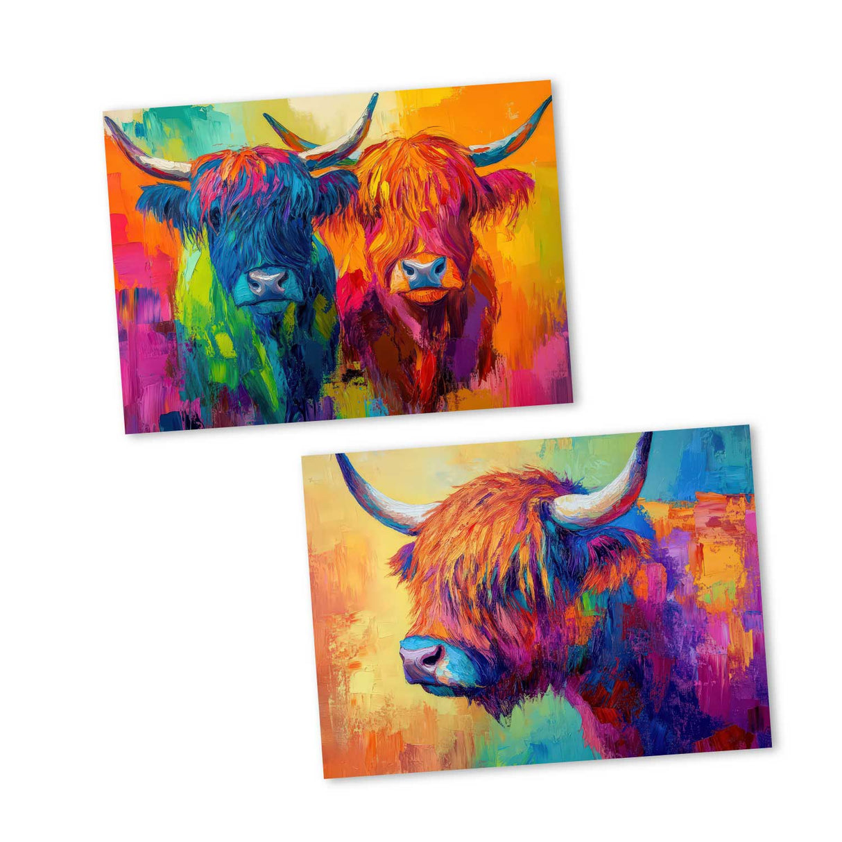 Hochland Kühe Postkarten A6 Set (12 Cards) I Grußkarten und Geburtstagskarten I Farbenfrohe Highland Cattle Cows Coo