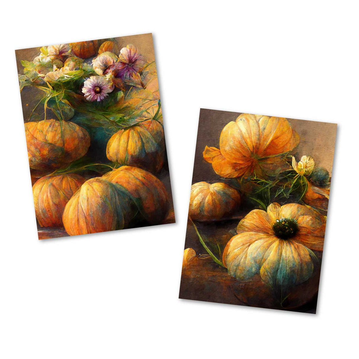 Postkarten A6 Set (10 Cards) Vintage Herbstblumen Kürbisse I digital Painting I Neutrale Grußkarten mit herbstlichen Aquarellmalerei