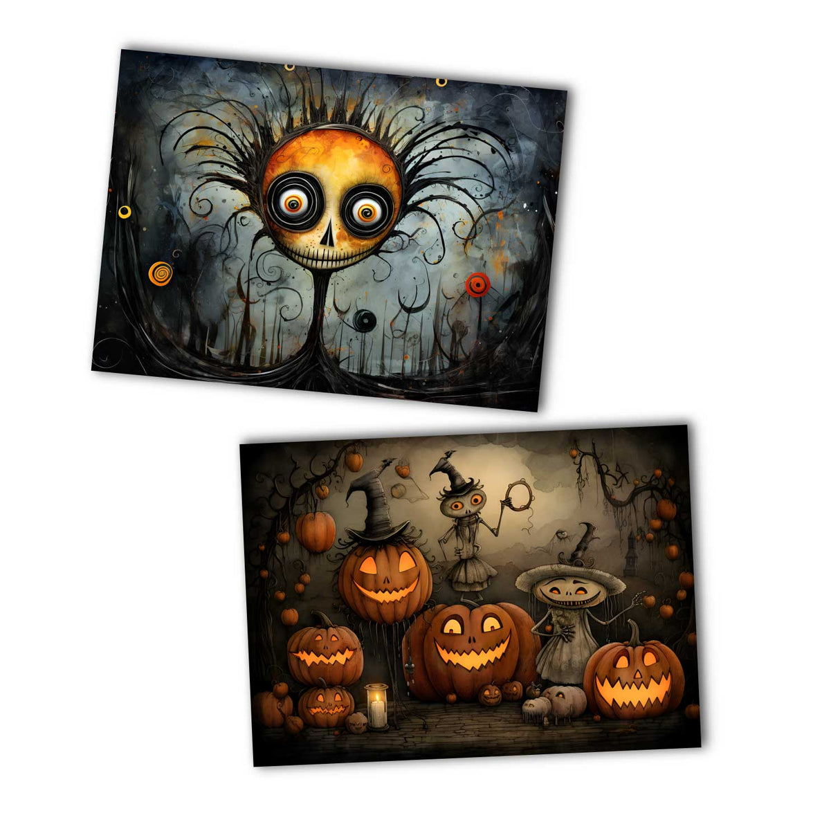 Halloween Grußkarten Set V2 (10 Karten) | Kunstvolle Halloween Karten