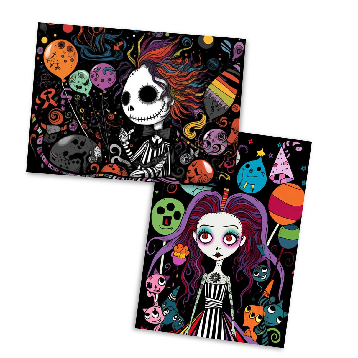 Schaurig schöne Geburtstags Grußkarten Set (15 Karten) | Kunstvolle grusselige Karten zum Geburtstag | Grußbotschaft im Tim Burton Style