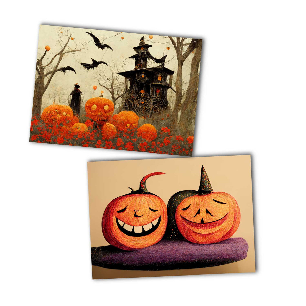 8 Halloween Grußkarten | Kunstvolle Halloween Karten | Geschenk | Karte mit Grußbotschaft | Postkarte | Kürbis Karten
