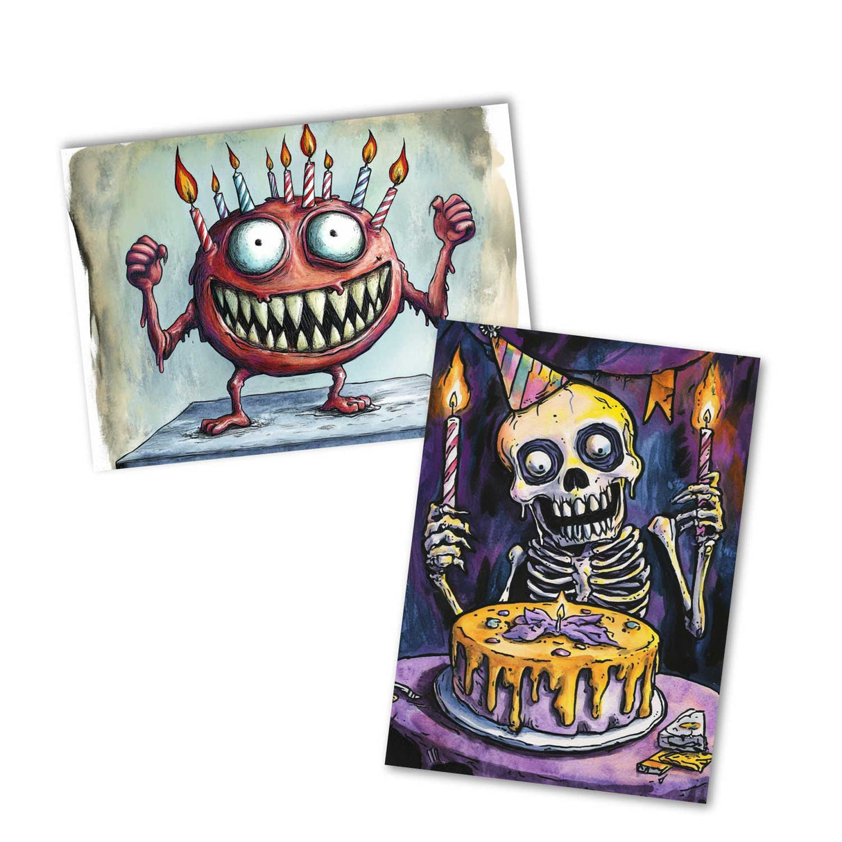 Grusellige Geburtstags Grußkarten Set (10 Karten) | Monster Karten zum Geburtstag | Grußbotschaft im skurillen Tim Burton Style