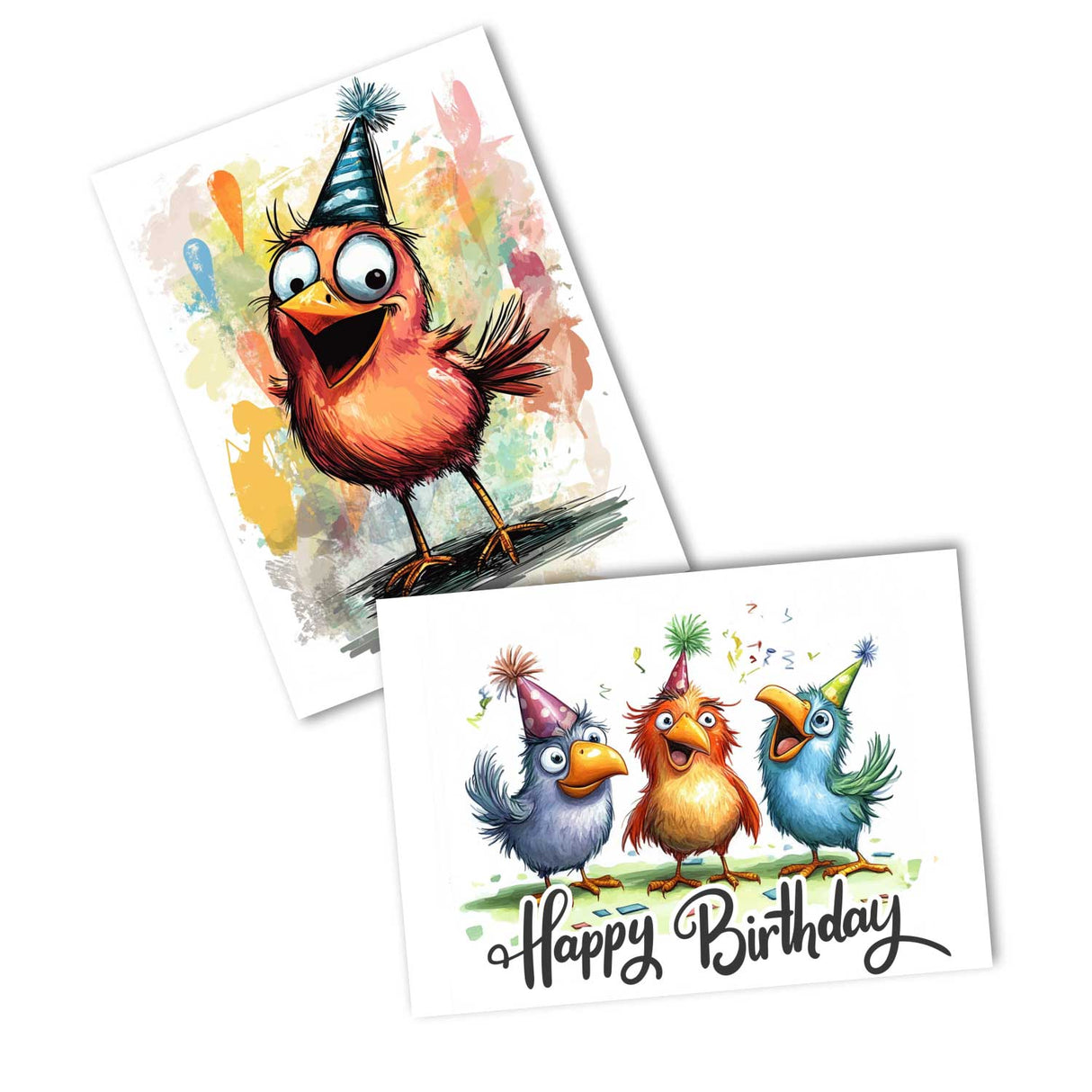 Lustige Geburtstags Grußkarten Set (10 Karten) | Humorvolle Vogel Karten zum Geburtstag | Grußbotschaft im lustig Comic Style