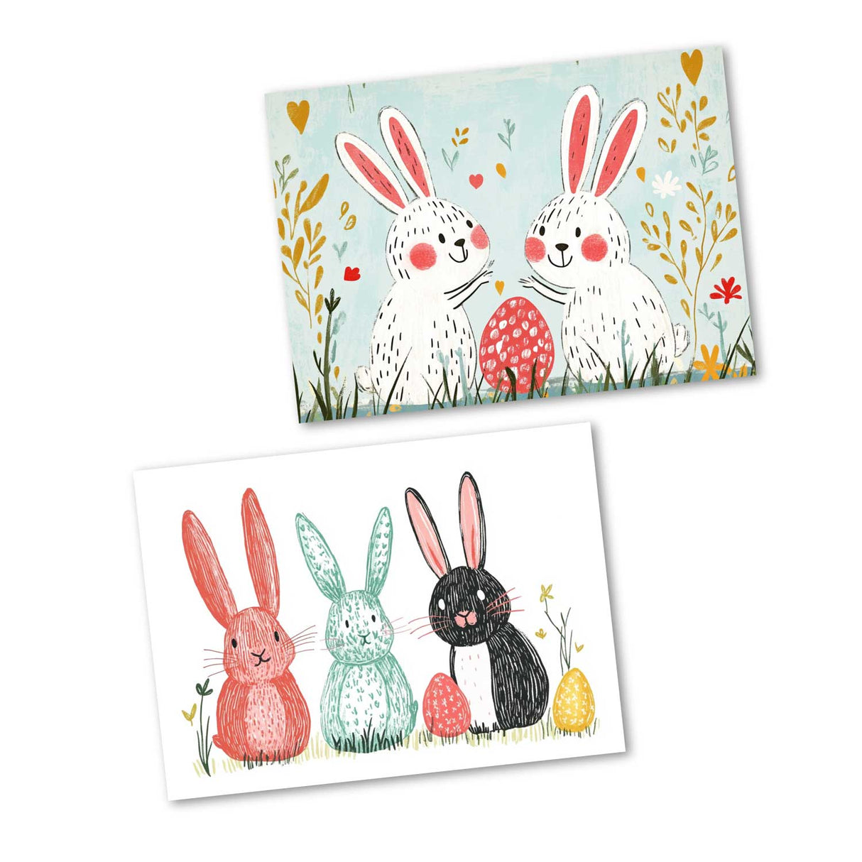 Lustige Osterhasen Karten Set (12 Karten) | Grußkarten zu Ostern| Funny Bunny | Karte mit Grußbotschaft