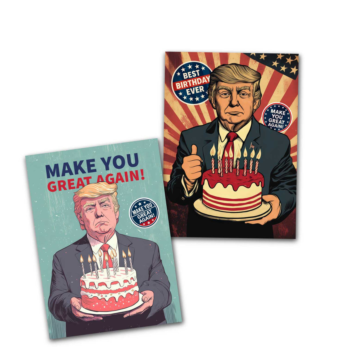 8 Lustige Trump-Geburtstagskarte – 'Make You Great Again' – Humorvolle Karten | Postkarte oder Klappkarte | Illustration