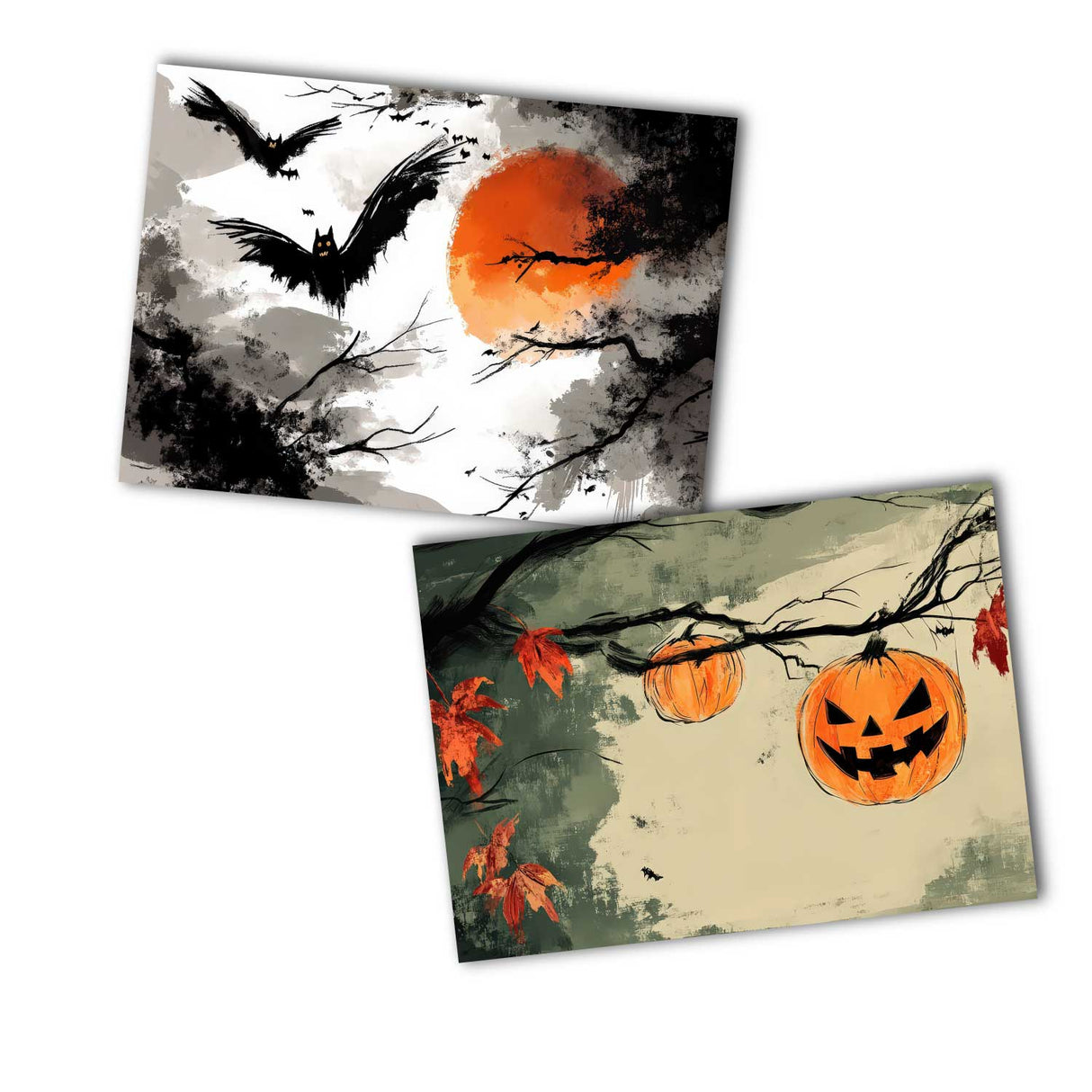 Halloween Karten Set – 12 kunstvolle Grußkarten | Deko Geschenk | Postkarte Klappkarte