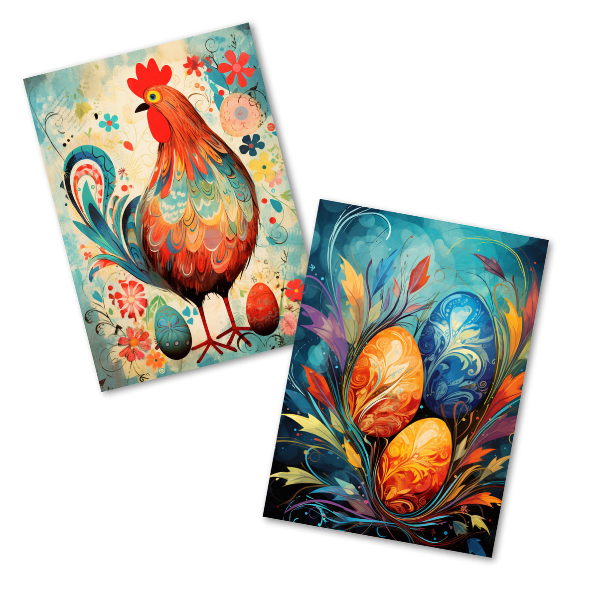 Oster Grußkarten Set V2 (10 Karten) | Kunstvolle Oster Karten | Geschenk | Karte mit Grußbotschaft | Postkarte oder Klappkarte