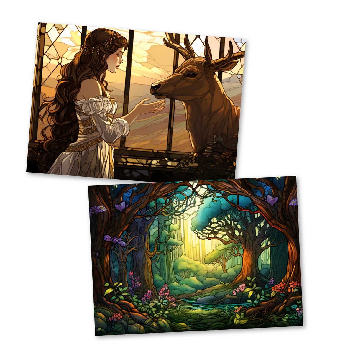 Brüderchen und Schwesterchen Karten Set A6 (15 Cards) Illustrierte Märchen Stained Glass I Gebrüdern Grimm im Original als kunstvolles Set