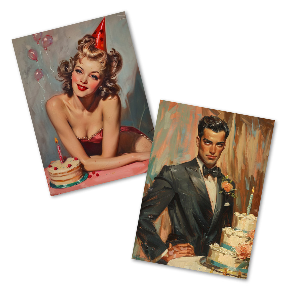 Vintage 60 Style Geburtstagskarten - Grußkarten Set (10 Karten) | Acryl Look im 60s Style | Postkarte oder Klappkarte | Acyrlmalerei (Kopie)