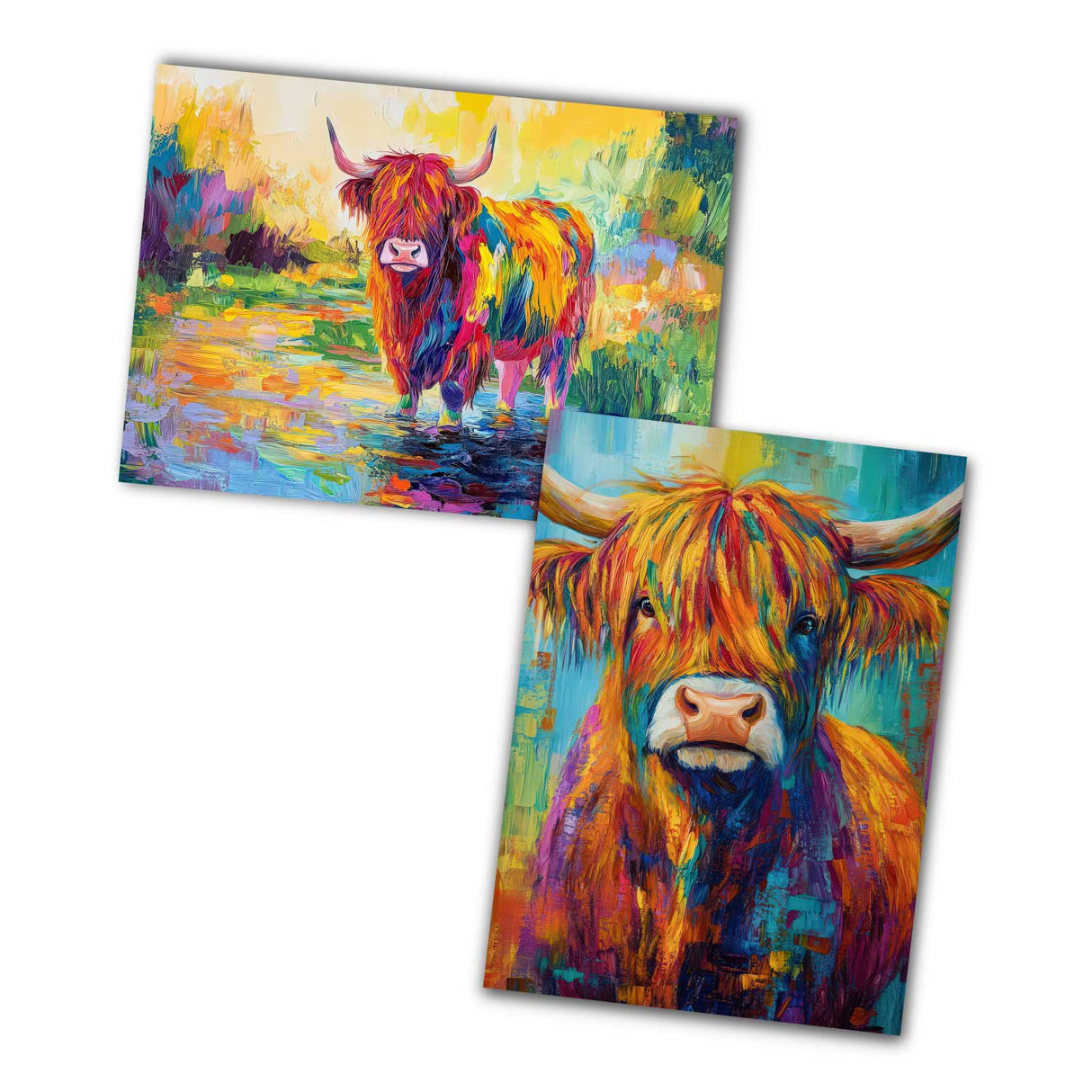 Hochland Kühe Postkarten A6 Set (12 Cards) I Grußkarten und Geburtstagskarten I Farbenfrohe Highland Cattle Cows Coo