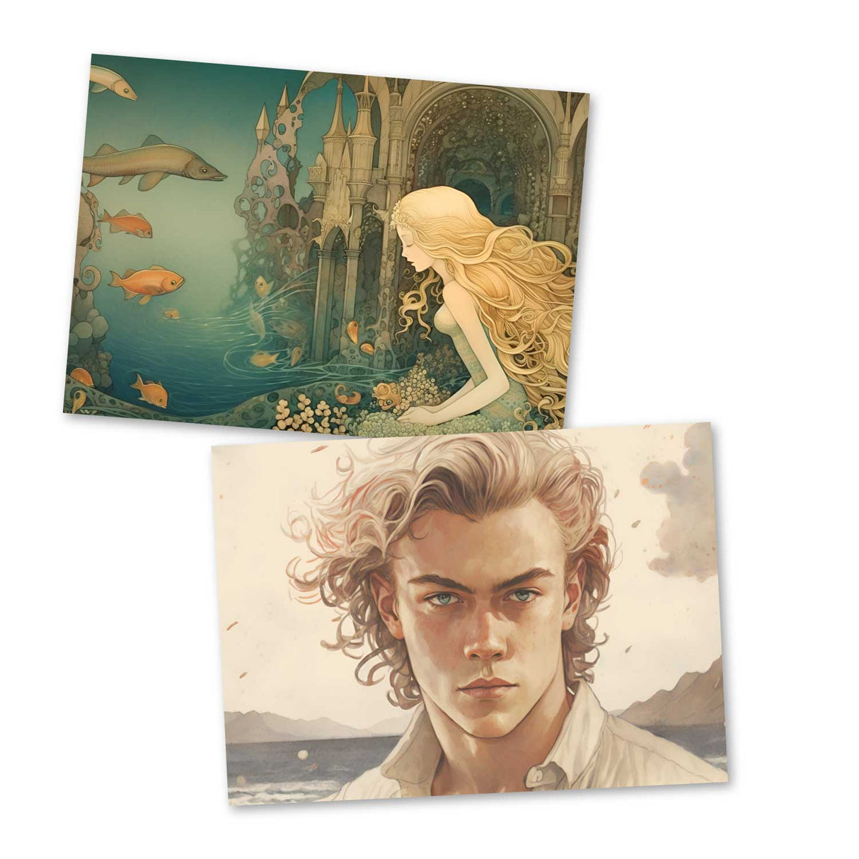 Die kleine Meerjungfrau Karten Set A6 (15 Cards) Illustrierte Märchen im Jugendstil I von H.C. Andersen im Original als kunstvolles Set