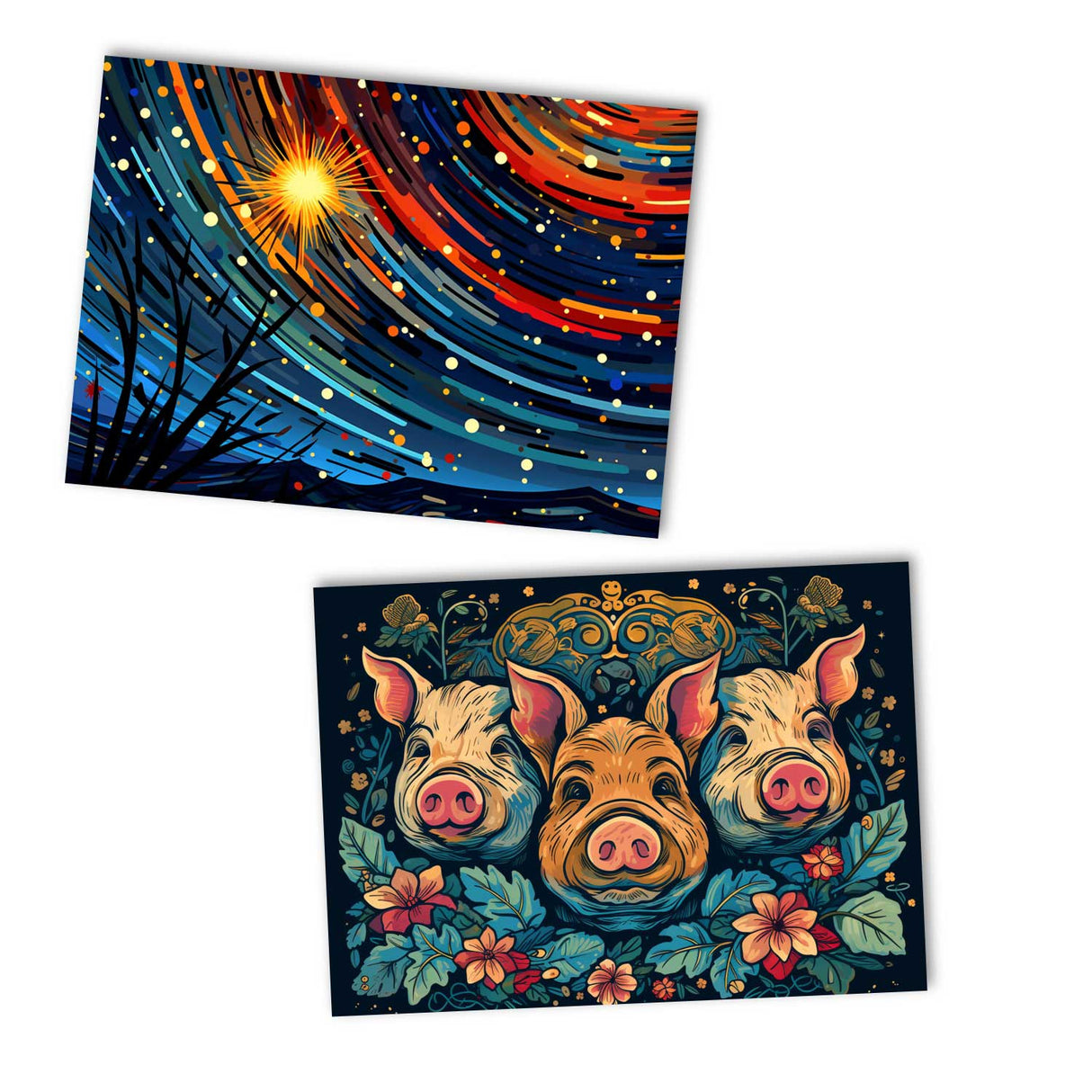 Neujahres Grußkarten Set V2 (10 Karten) | Frohes Neues Jahr Karten | Geschenk | Karte mit Grußbotschaft | Postkarte oder Klappkarte