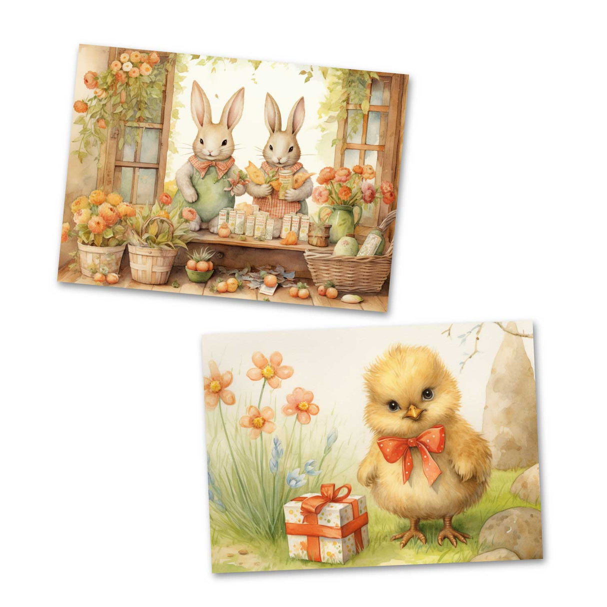 Ostern Kinder und Osterhasen Karten Set (10 Karten) | Märchenhafte Ostern | Geschenk | kinderbuch Zeichnungen Osterhase Ostereier