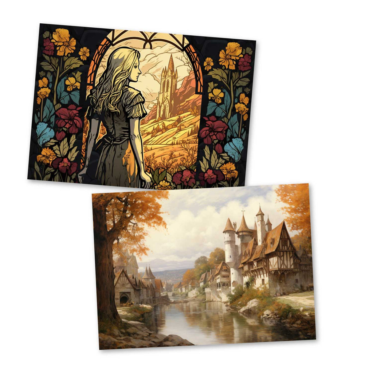 Frau Holle Karten Set A6 (15 Cards) Illustrierte Märchen Stained Glass I von den Gebrüdern Grimm im Original als kunstvolles Set