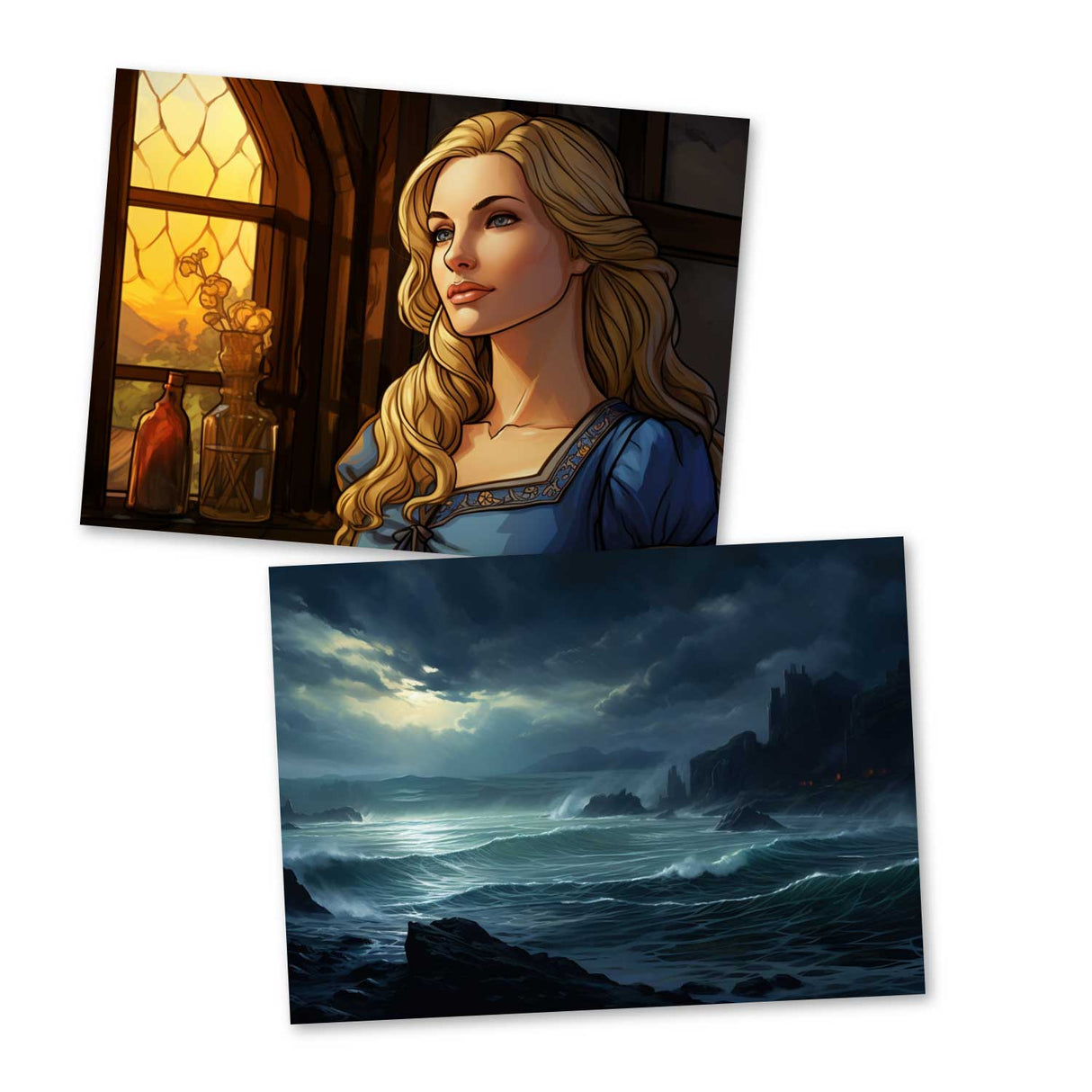 Der Fischer und seine Frau Karten Set A6 (15 Cards) klassisches Illustriertes Märchen I Steinglass Fenster Brüder Grimm I kunstvolles Set