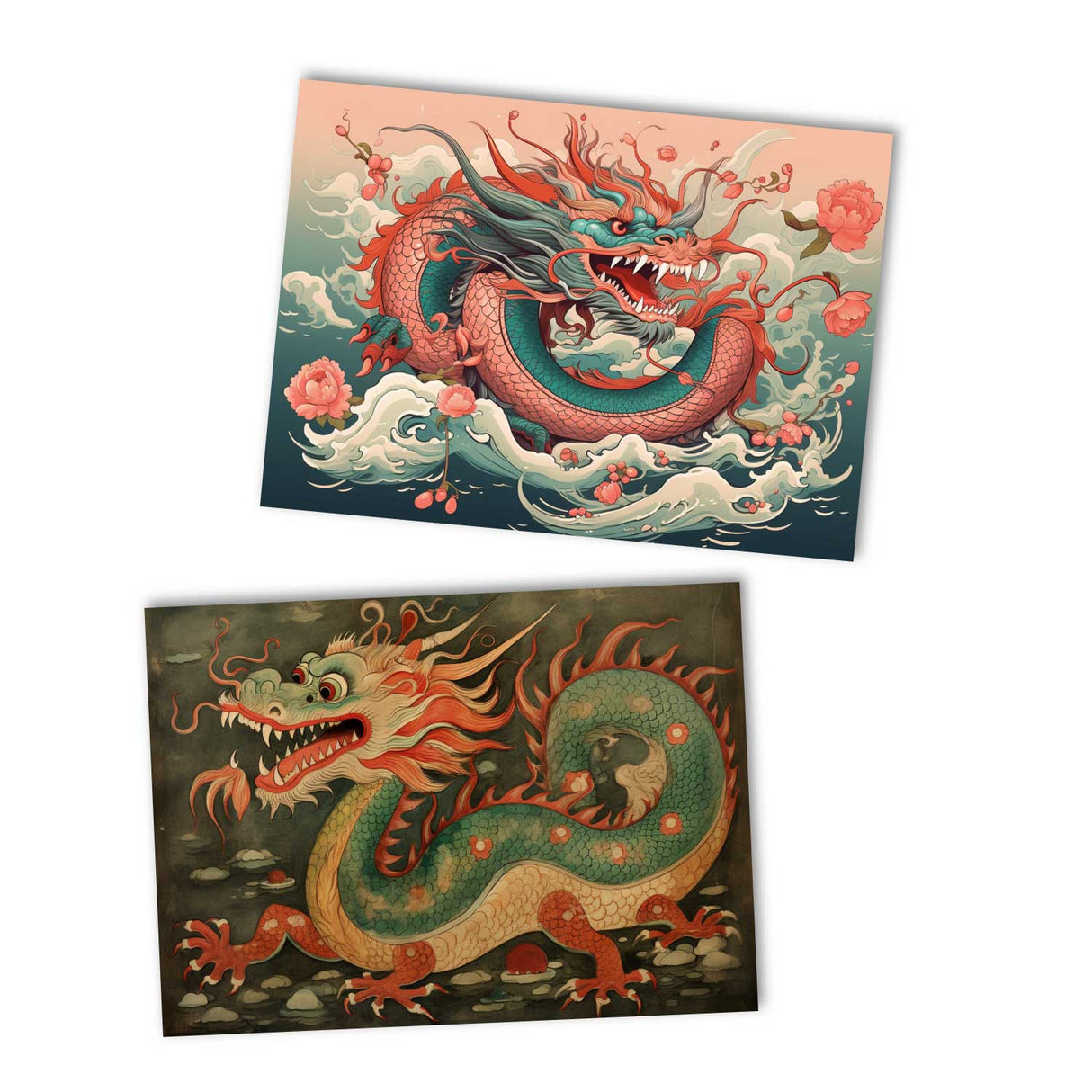 Jahr des Drachen Postkarten A6 Set (10 Cards) Drachen Jahr chinesische Sternzeichen asiatische Kultur I Kunstvolle Drachen Karten