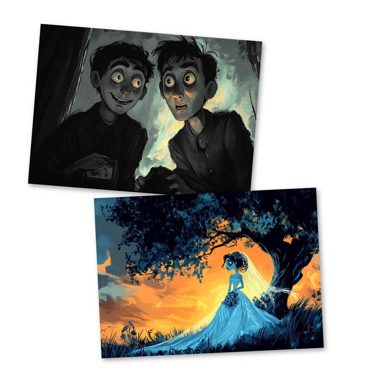 Die Leichenbraut Karten Set A6 (15 Cards) Illustriertes Märchen I jüdisches Märchen im Original als kunstvolles Set I Halloween Corpse Bride Creepy Motive