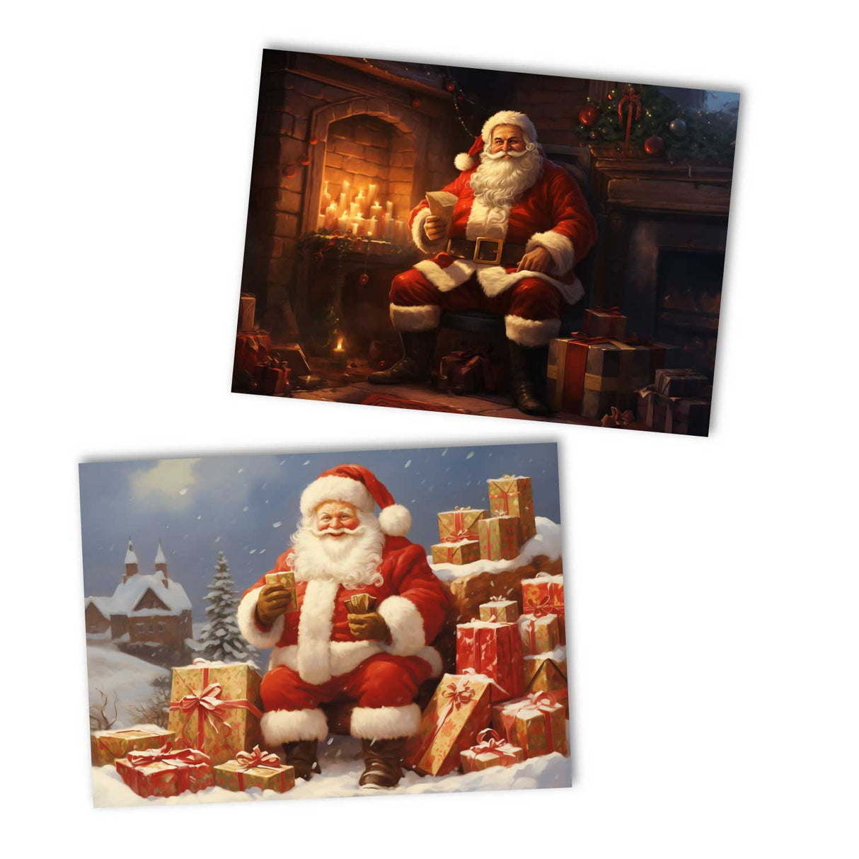 Santa Claus - Weihnachtsmann Grußkarten Set (10 Karten) | Kunstvolle Weihnachtskarten | Geschenk | Karte mit Grußbotschaft | Nikolaus I Als Klappkarten oder Postkarten