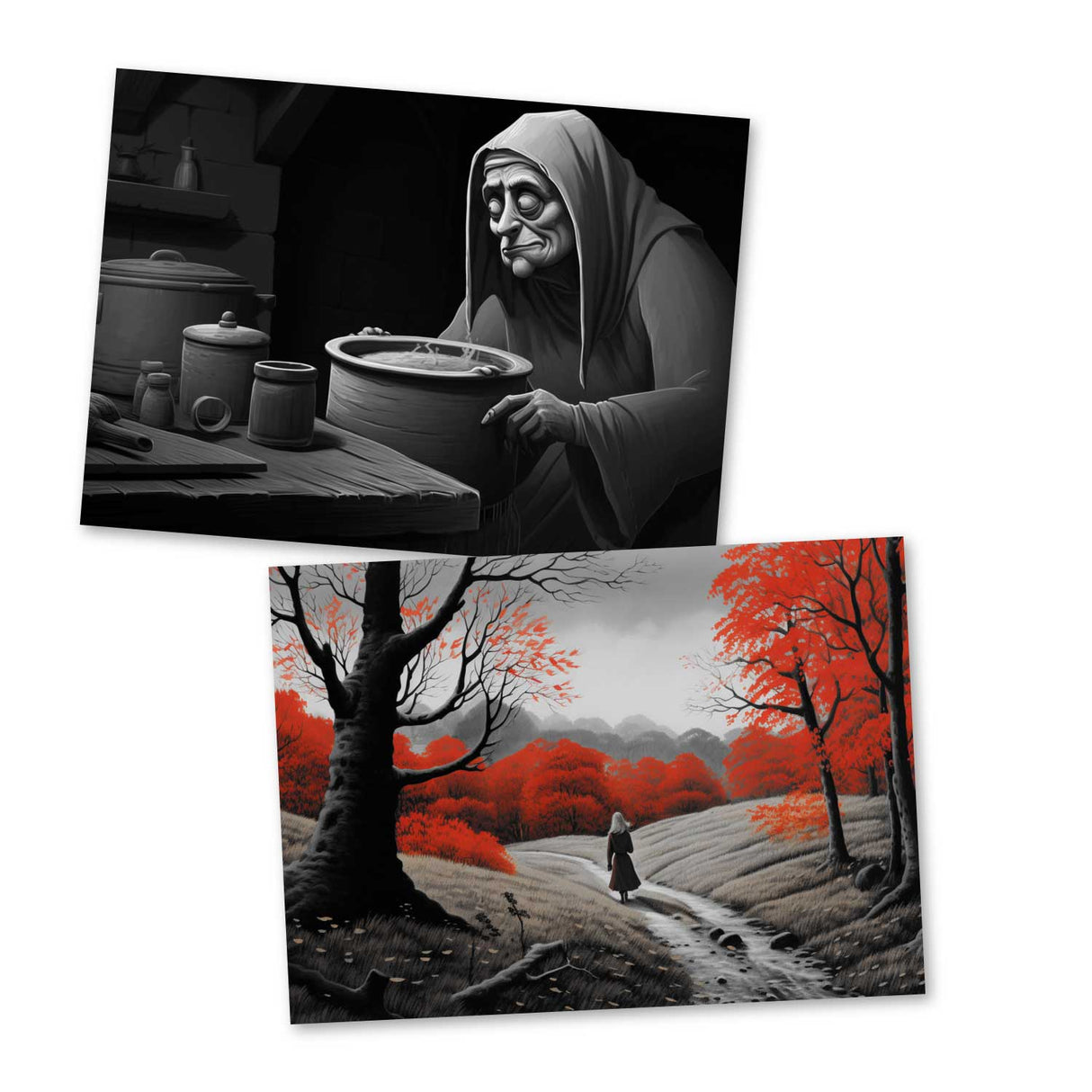 Der Räuberbräutigam Set A6 (15 Cards) Halloween Horror Märchen Film Noir Look I grusselige Horror Karten zum Märchen als kunstvolles Set