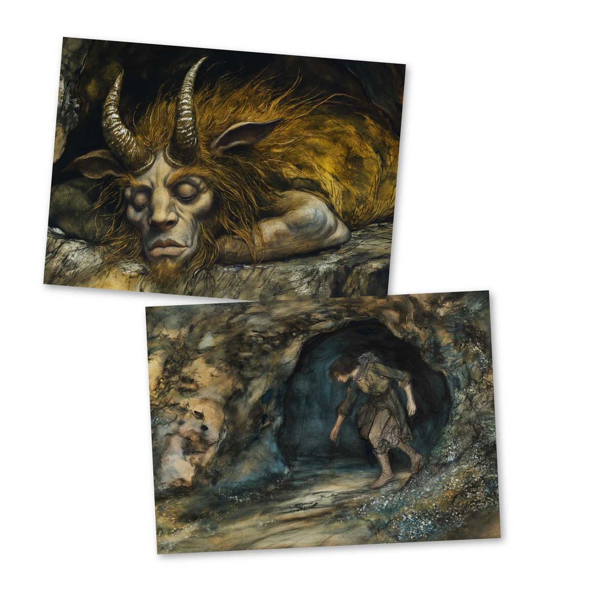 Der Teufel mit den drei goldenen Haaren Karten Set A6 (15 Cards) Illustrierte Märchen Zeichnung I von den Brüdern Grimm im Original