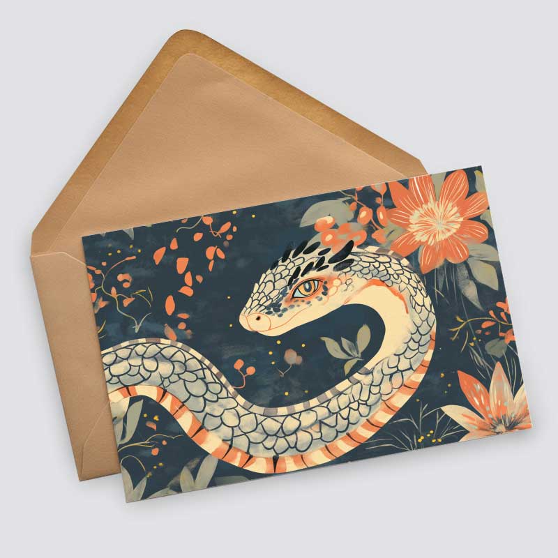 Jahr der Schlange 2025 Postkarten A6 Set (10 Cards) Schlangen Jahr chinesische Sternzeichen asiatische Kultur I Kunstvolle Schlangen Karten