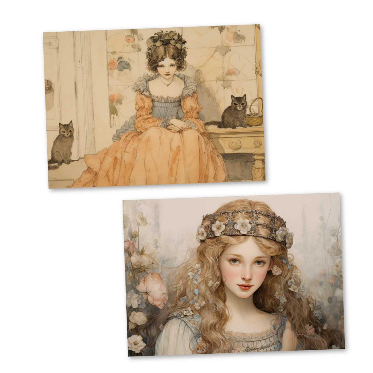 Die Prinzessin auf der Erbse Set A6 (15 Cards) kunstvoll Illustrierte Märchen I von H.C. Andersen im Original als kunstvolles Set
