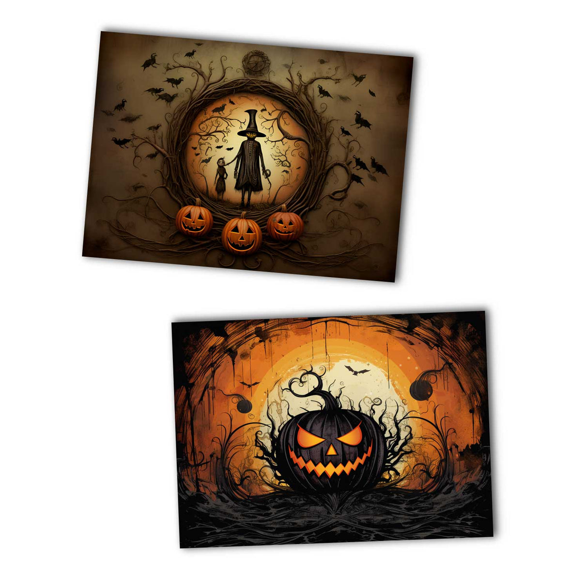 Halloween Grußkarten Set V2 (10 Karten) | Kunstvolle Halloween Karten