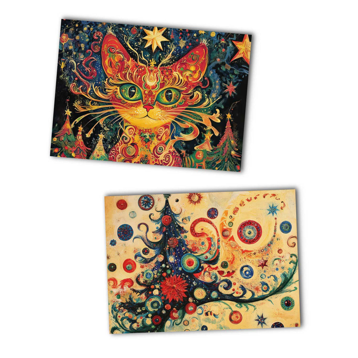 Weihnachtskarten Set Katzen | 12 festliche Karten mit Katzenmotiven | A6 Postkarten oder Klappkarten | Bunte Weihnachtsgrüße für Katzenfans