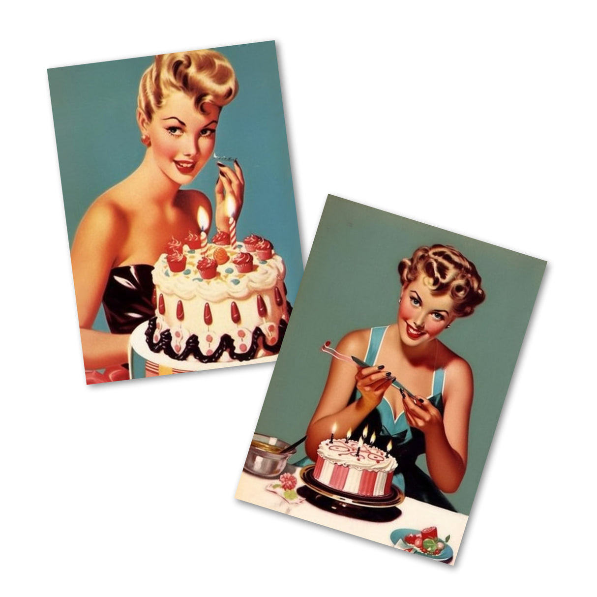 Vintage 50 Style Geburtstagskarten - Grußkarten Set (10 Karten) | Acryl Look im 50s Style | Postkarte oder Klappkarte | Acyrlmalerei