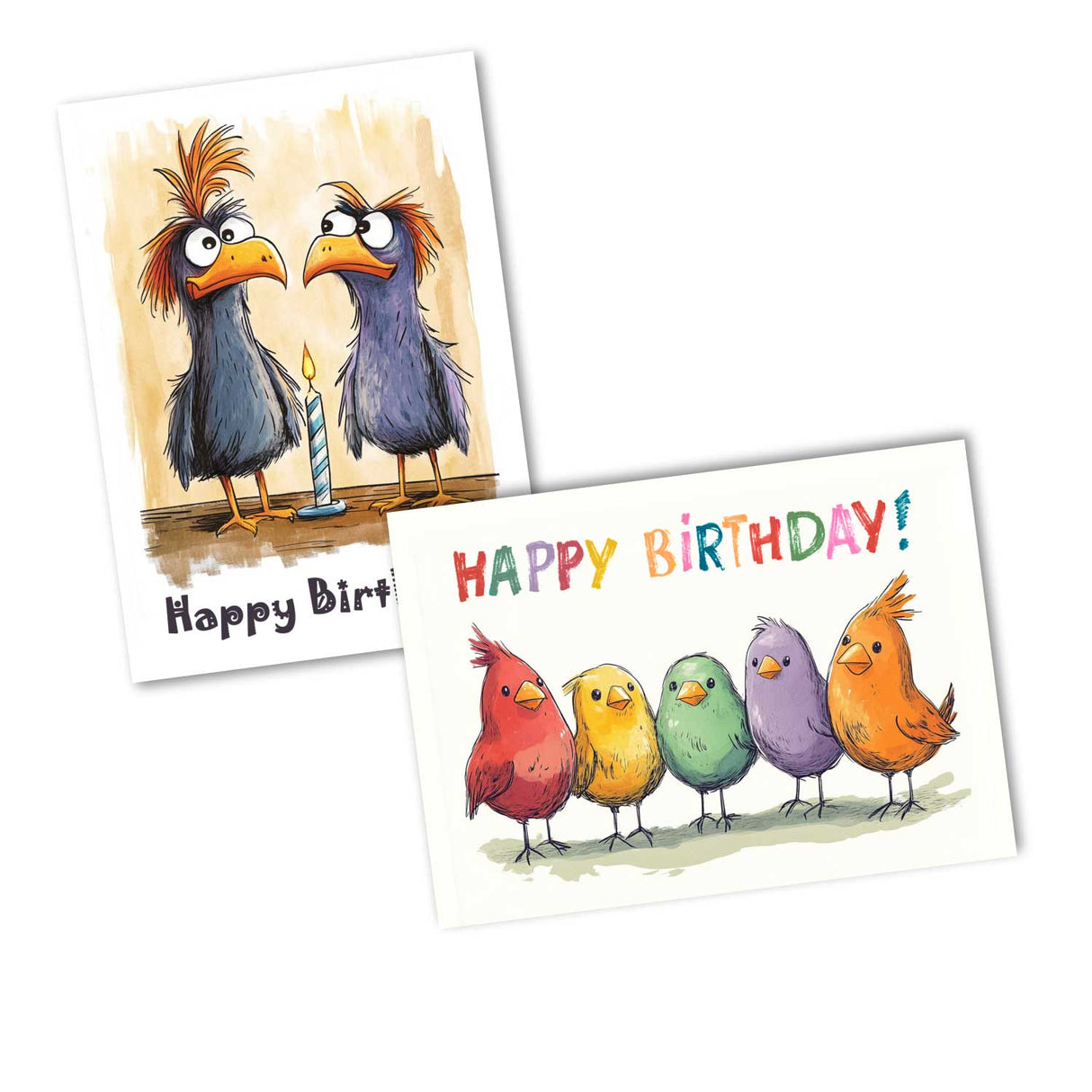 Lustige Geburtstags Grußkarten Set (10 Karten) | Humorvolle Vogel Karten zum Geburtstag | Grußbotschaft im lustig Comic Style