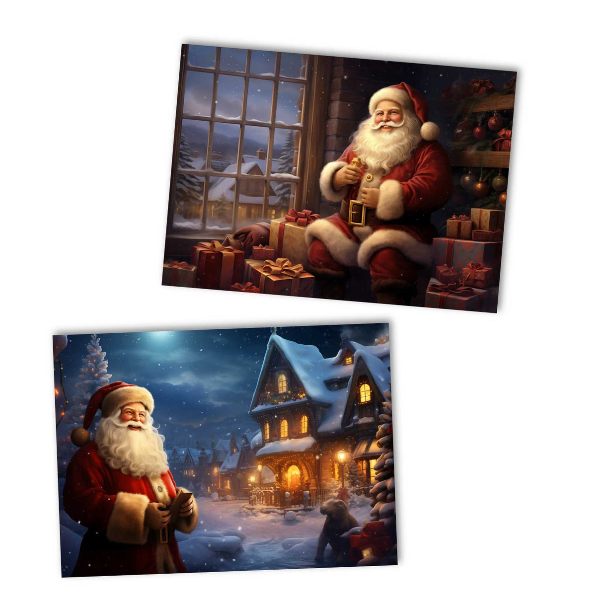 Santa Claus - Weihnachtsmann Grußkarten Set (10 Karten) | Kunstvolle Weihnachtskarten | Geschenk | Karte mit Grußbotschaft | Nikolaus I Als Klappkarten oder Postkarten