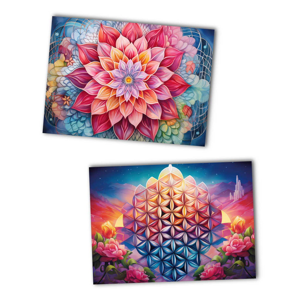 Farbenfrohe Blume des Lebens V3 Karten Set (10 Karten) | Flower of Life | Geschenk | Wanddekoration | Bild Deko Spirituell | Dekoration