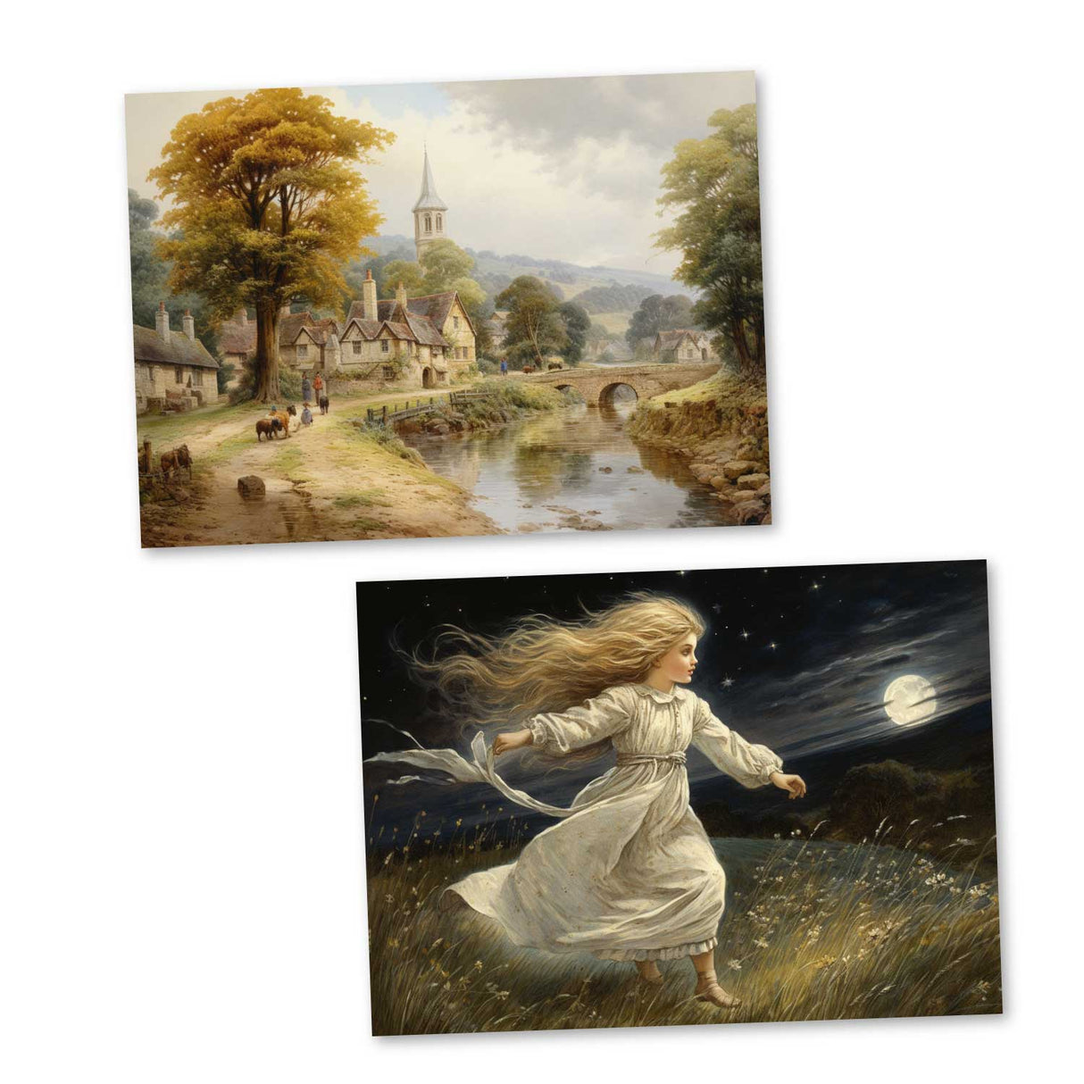 Sterntaler Karten Set A6 (15 Cards) Illustrierte Märchen im Biedermeier Stil I von den Brüdern Gimm im Original als kunstvolles Set